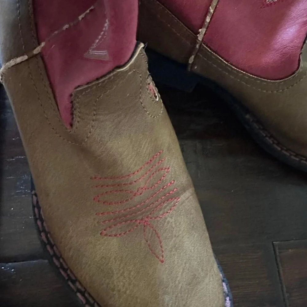 Roper Kids Pink Tan Faux Leather Western Cowboy Boots Size 12